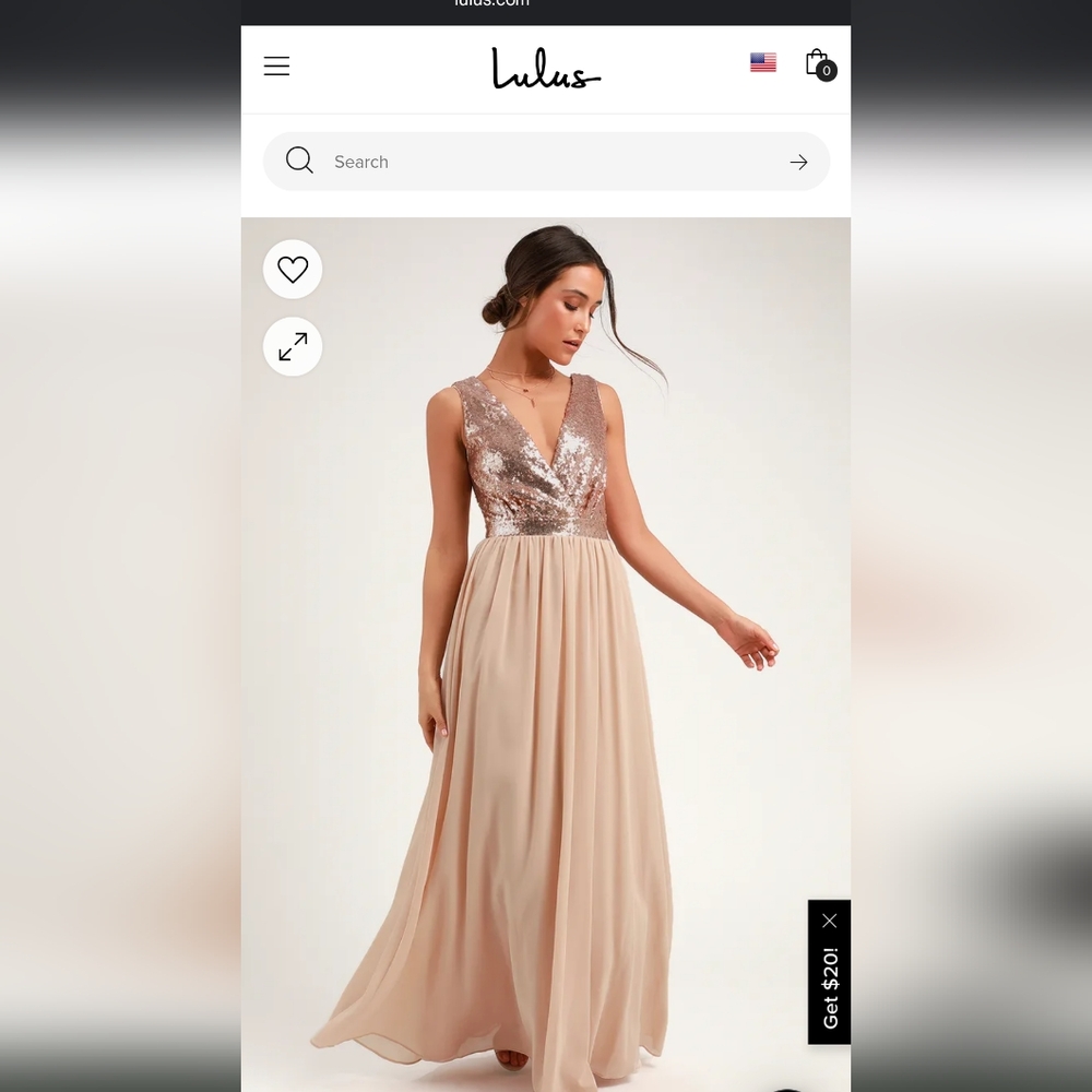 Lulu's Elegant Encounter Champagne Sequin Maxi Dress (flaw)